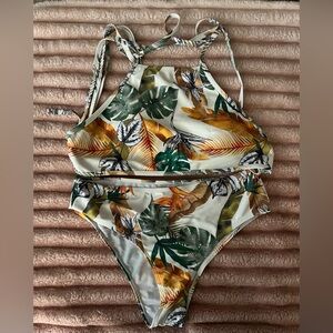 Tropical Leaf Print Women Swim Set